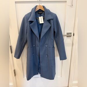 Women's Double-Breasted Blue Wool-Blend Coat